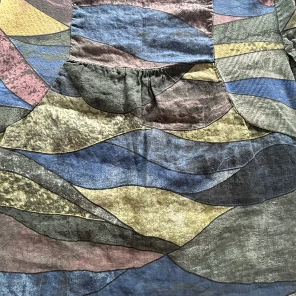 VBN Moda Italy Linen Dress Multicolor Abstract‎ Art Wave Print Patchwork Medium - Picture 5 of 8